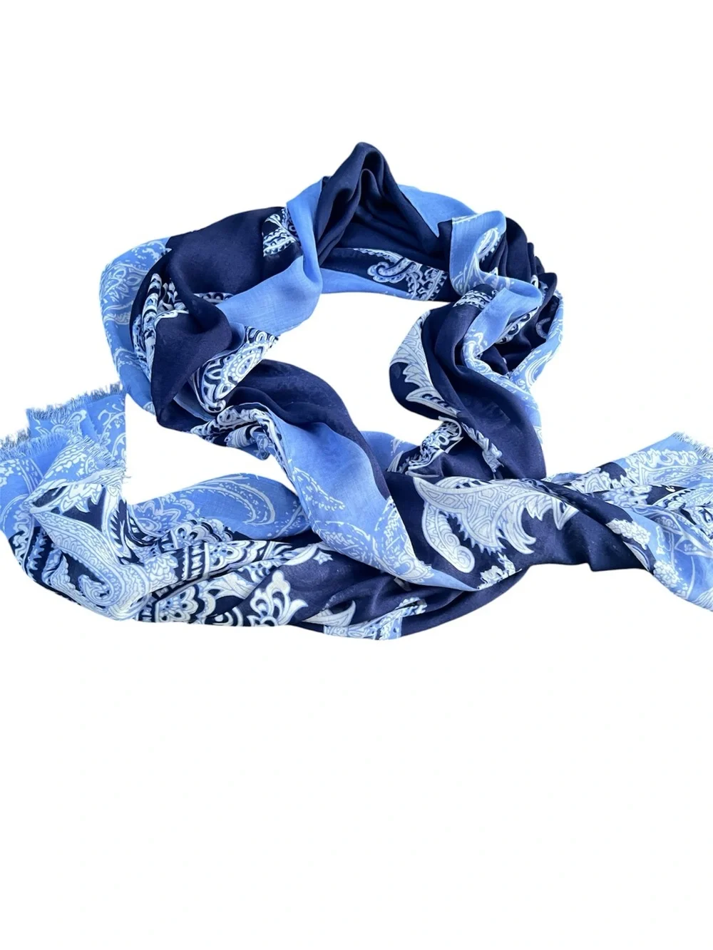 Blue Paisley Silk Scarf Wrap - Women's Elegant Accessory